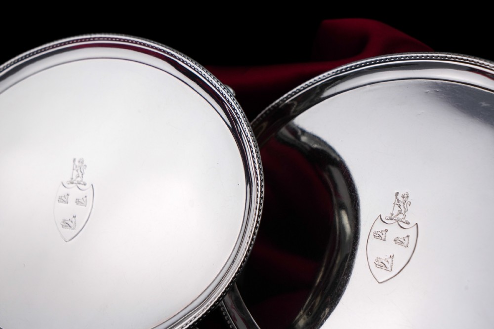 Antique Georgian Solid Sterling Silver Salver Pair in Neoclassical Design - London 1781 View VII