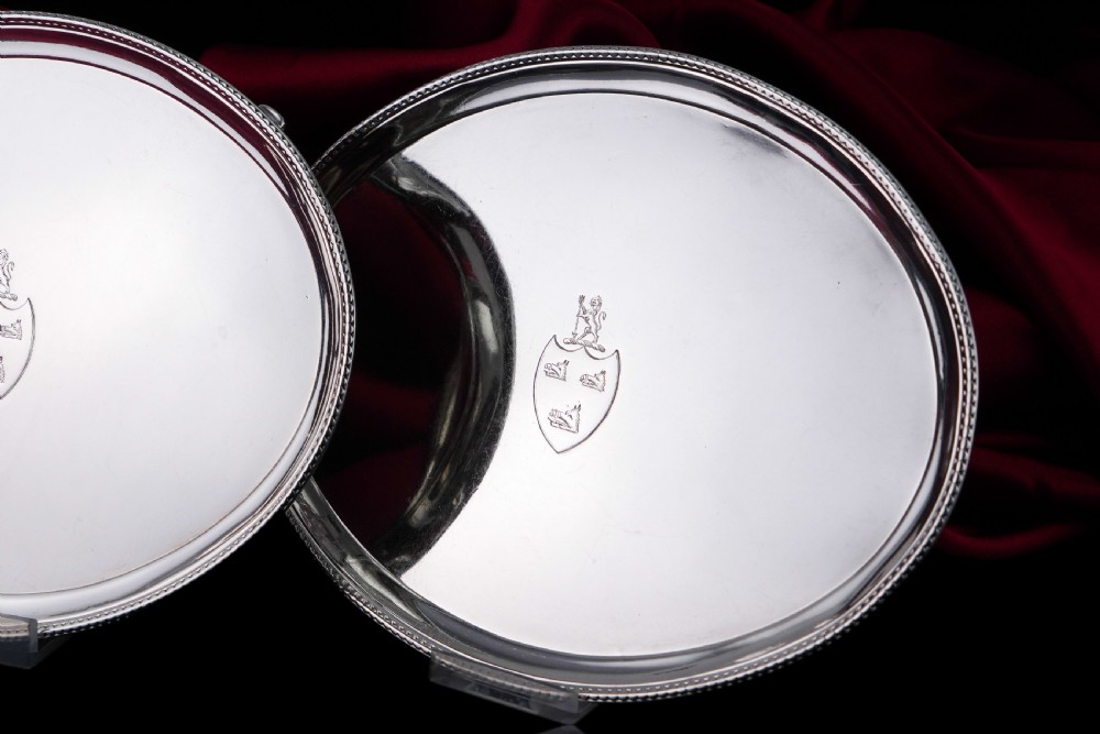 Antique Georgian Solid Sterling Silver Salver Pair in Neoclassical Design - London 1781 View VIII
