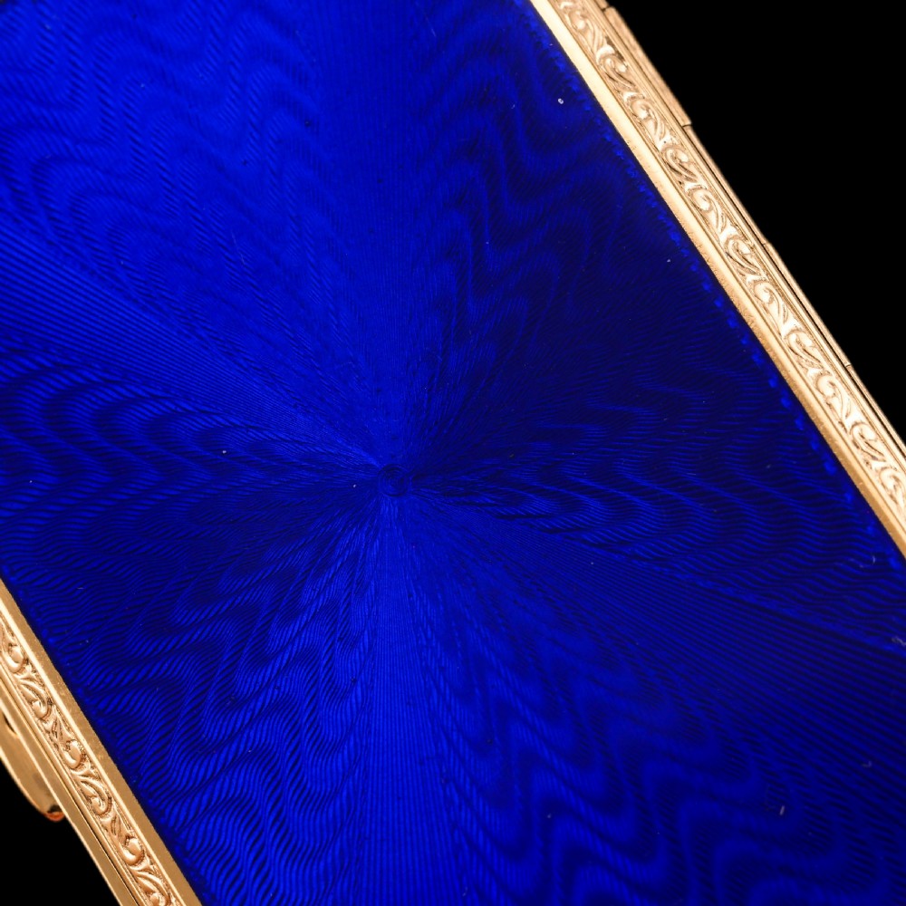 Antique Sterling Silver Cigarette Case with Silver Gilt Blue Guilloche Enamel View X