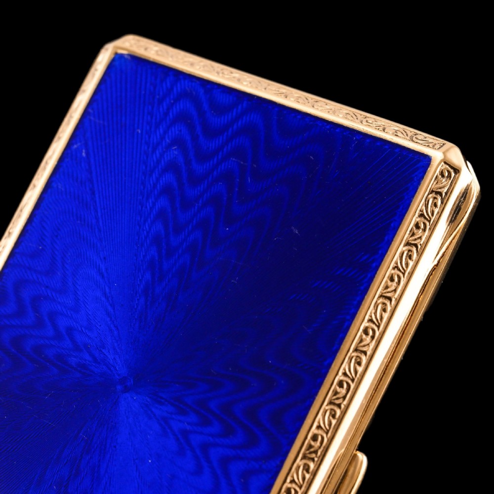 Antique Sterling Silver Cigarette Case with Silver Gilt Blue Guilloche Enamel View XI