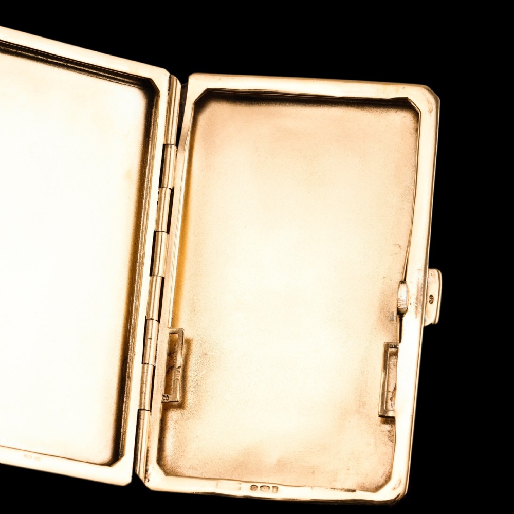 Antique Sterling Silver Cigarette Case with Silver Gilt Blue Guilloche Enamel View XIII
