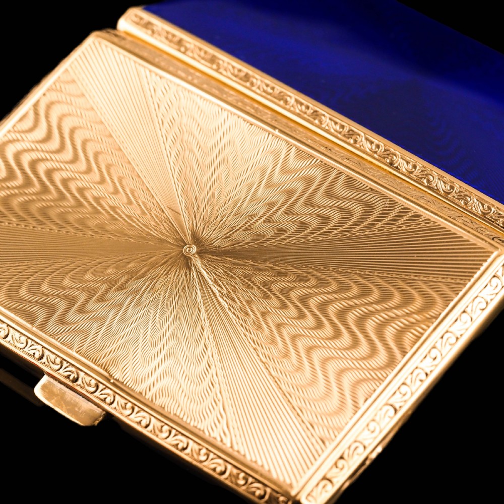 Antique Sterling Silver Cigarette Case with Silver Gilt Blue Guilloche Enamel View XVI