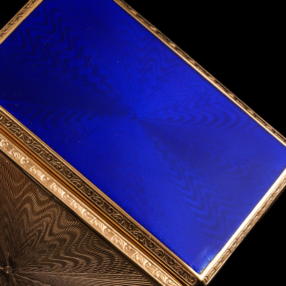 Antique Sterling Silver Cigarette Case with Silver Gilt Blue Guilloche Enamel View XVIII