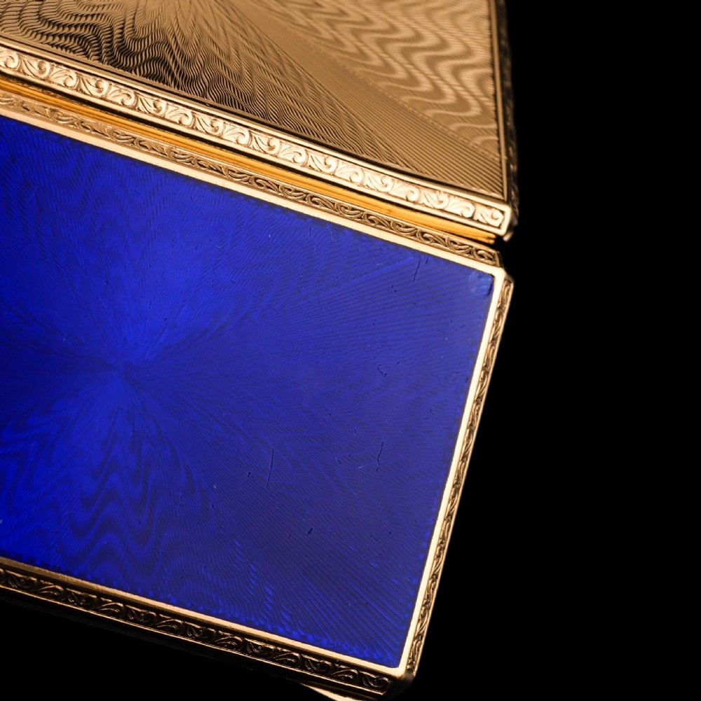 Antique Sterling Silver Cigarette Case with Silver Gilt Blue Guilloche Enamel View XIX