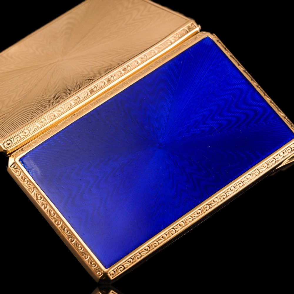 Antique Sterling Silver Cigarette Case with Silver Gilt Blue Guilloche Enamel View XX