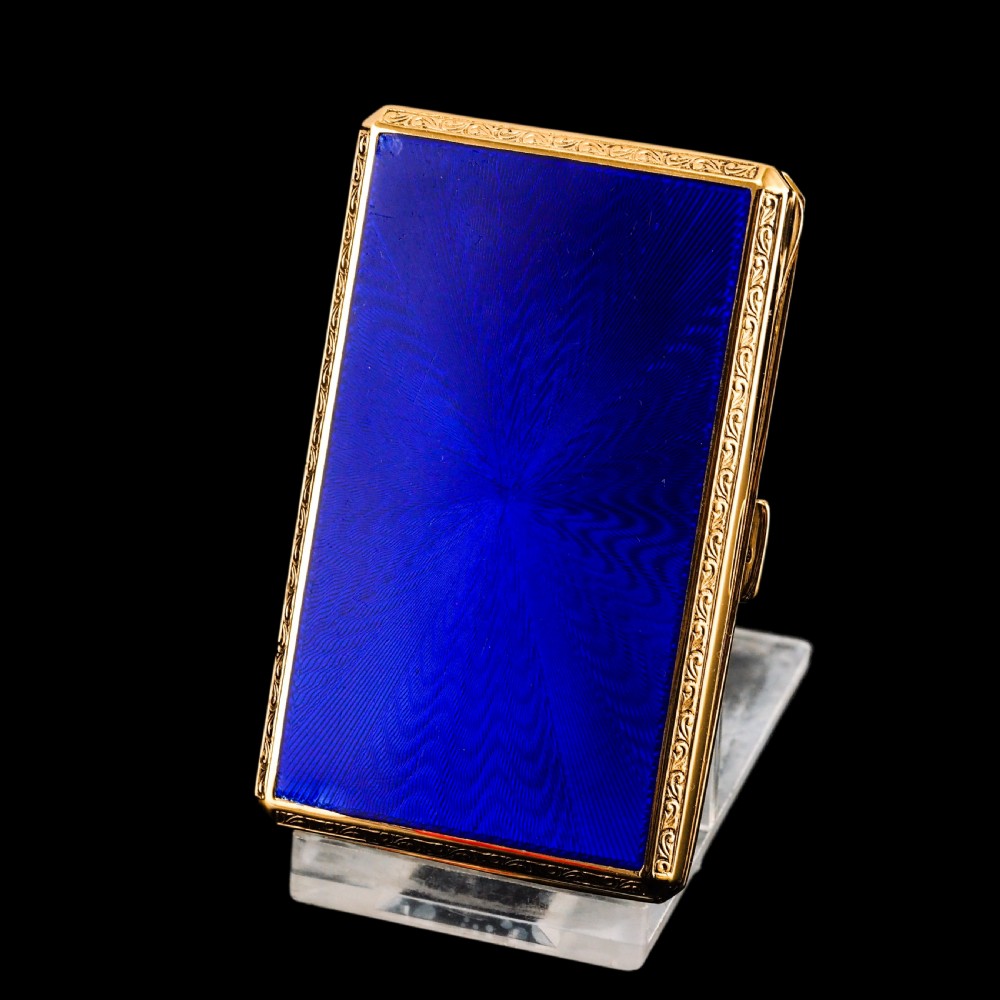 Antique Sterling Silver Cigarette Case with Silver Gilt Blue Guilloche Enamel View XXI