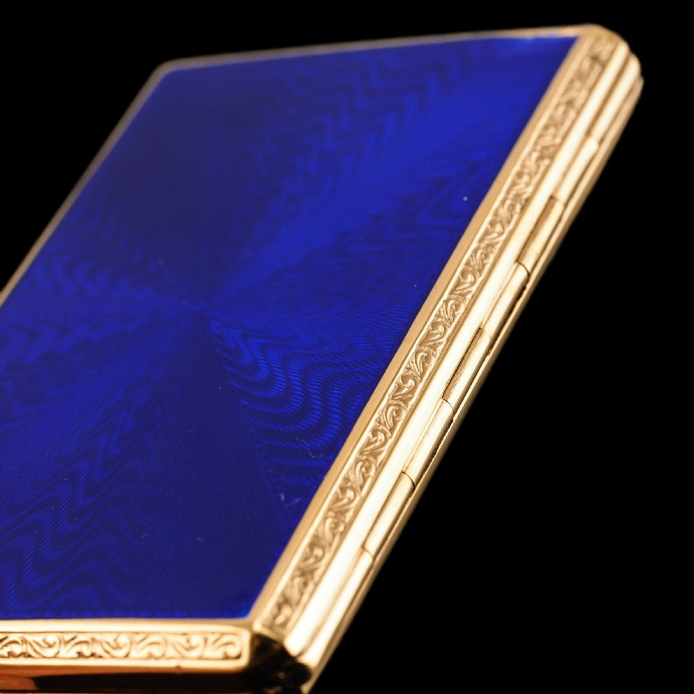 Antique Sterling Silver Cigarette Case with Silver Gilt Blue Guilloche Enamel View XXIV