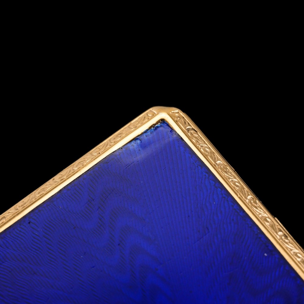 Antique Sterling Silver Cigarette Case with Silver Gilt Blue Guilloche Enamel View XXVI