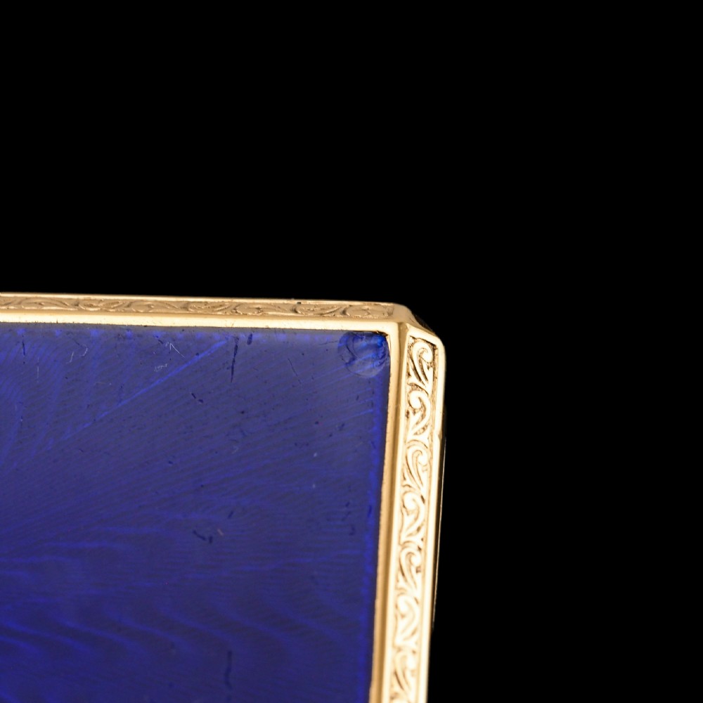 Antique Sterling Silver Cigarette Case with Silver Gilt Blue Guilloche Enamel View XXVII