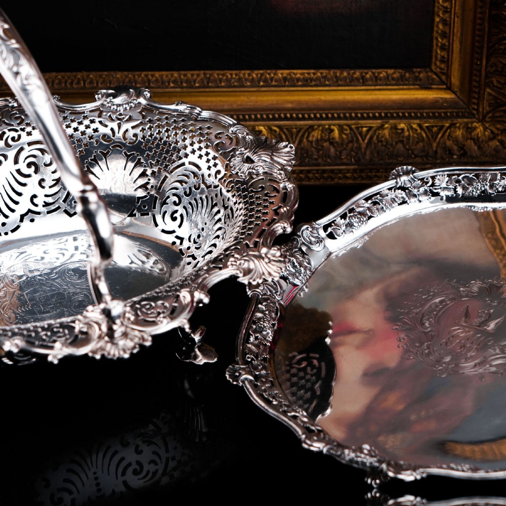 A Magnificent Antique Georgian Solid Silver Salver with Rococo Vine and Figural Mask Decorations - London 1742 View III