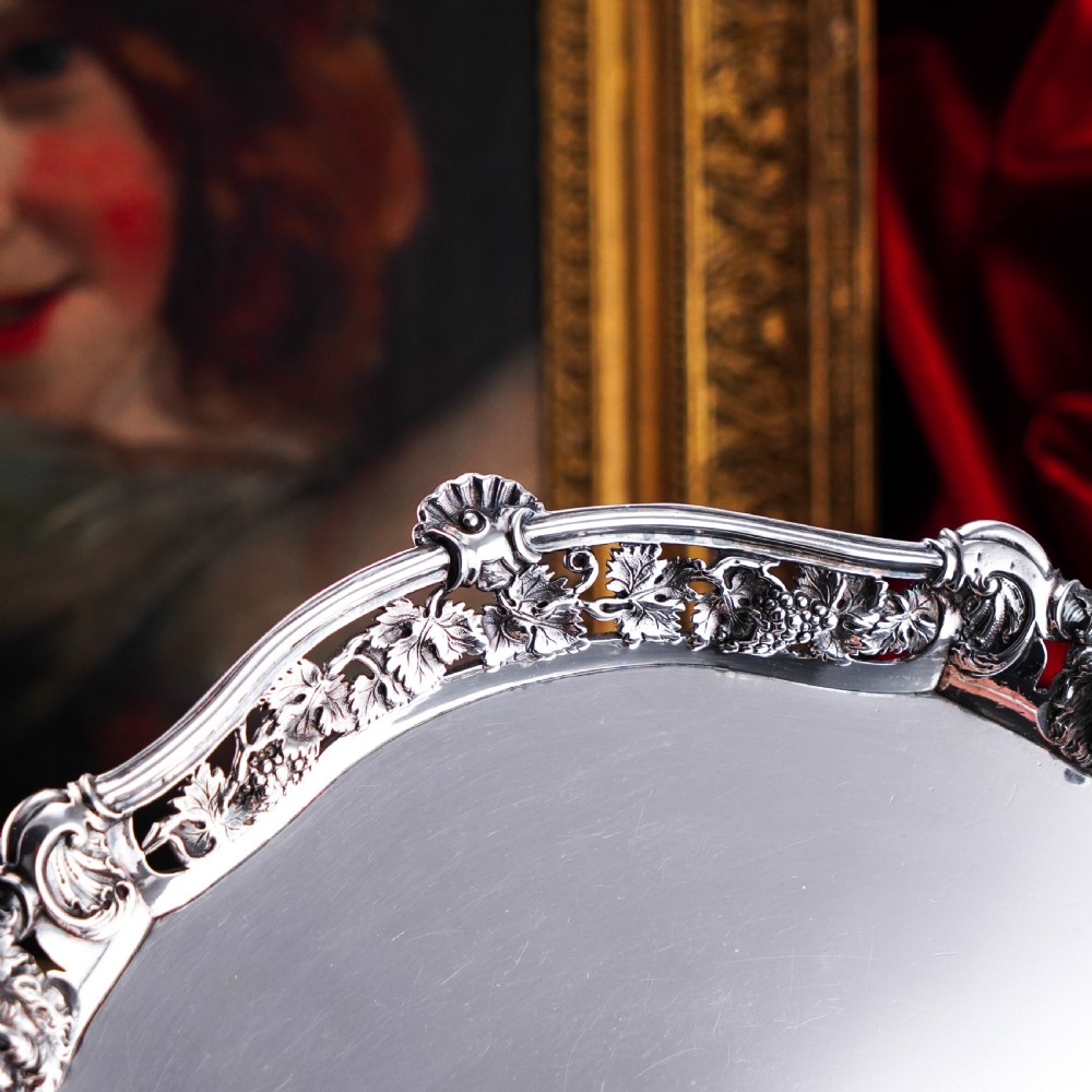 A Magnificent Antique Georgian Solid Silver Salver with Rococo Vine and Figural Mask Decorations - London 1742 View XXVI