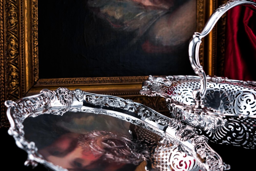 A Magnificent Antique Georgian Solid Silver Salver with Rococo Vine and Figural Mask Decorations - London 1742 View XXIX