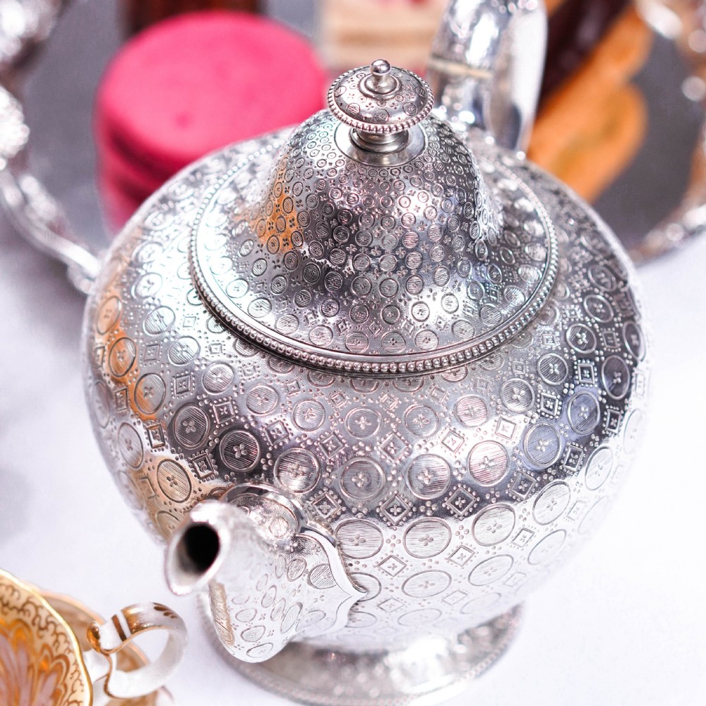 Antique Victorian Solid Silver Teapot with Rare Dotted Pattern - Barnards 1863 View VI
