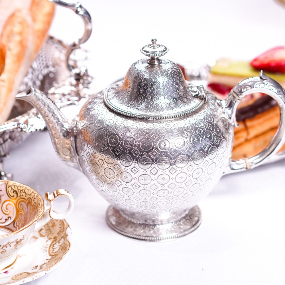 Antique Victorian Solid Silver Teapot with Rare Dotted Pattern - Barnards 1863 View VII