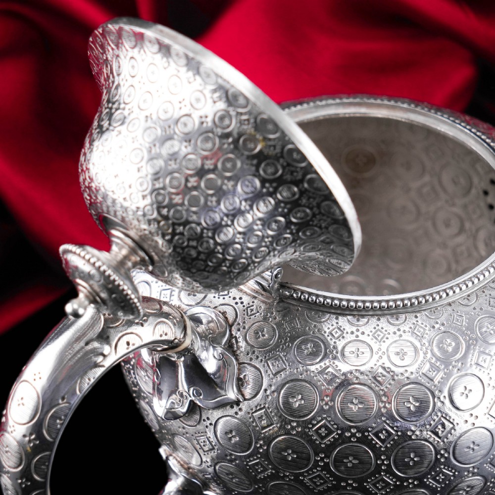 Antique Victorian Solid Silver Teapot with Rare Dotted Pattern - Barnards 1863 View XII