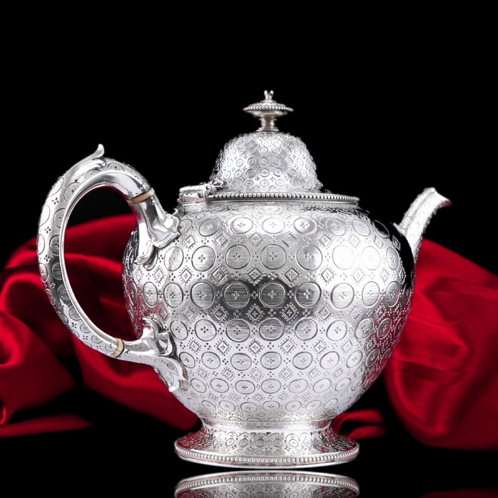 Antique Victorian Solid Silver Teapot with Rare Dotted Pattern - Barnards 1863 View XIII