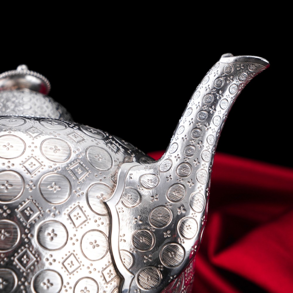Antique Victorian Solid Silver Teapot with Rare Dotted Pattern - Barnards 1863 View XVI