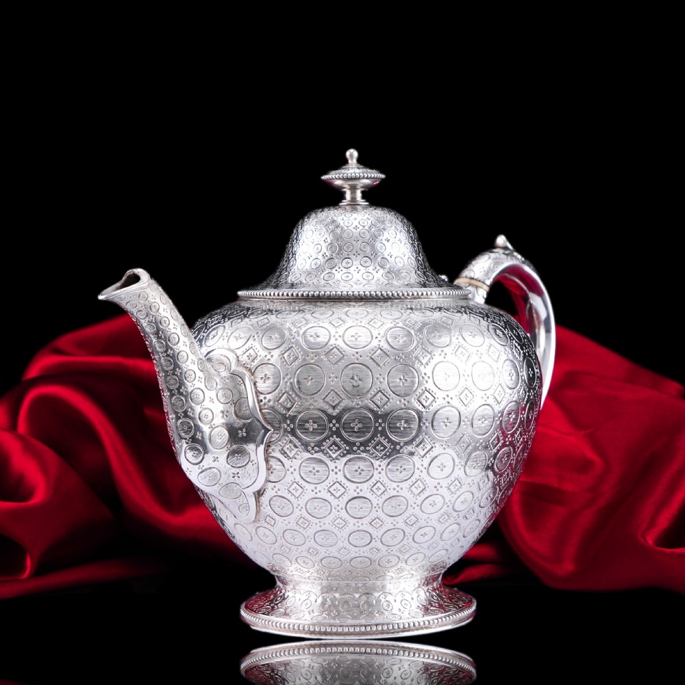 Antique Victorian Solid Silver Teapot with Rare Dotted Pattern - Barnards 1863 View XXI