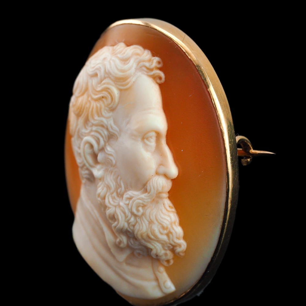Antique Victorian Cameo Brooch 14ct Gold with Portrait of a Gentleman - c.1890 View VII