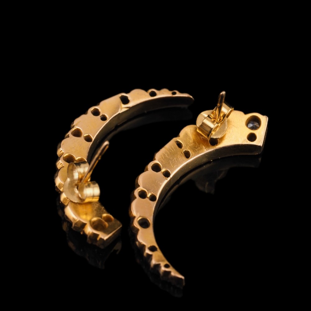 Antique Victorian Emerald & Diamond Earrings 18ct Gold Crescent Design - c.1890 View III
