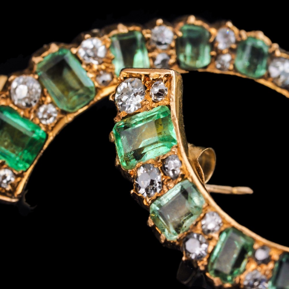 Antique Victorian Emerald & Diamond Earrings 18ct Gold Crescent Design - c.1890 View XIII