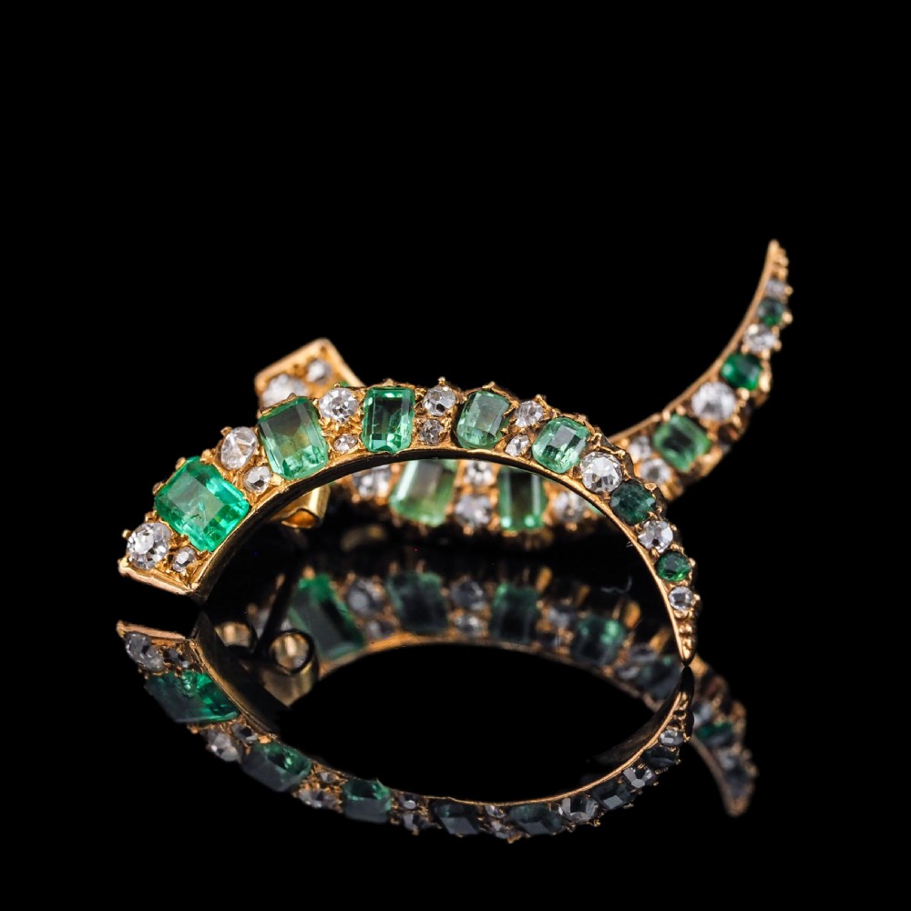 Antique Victorian Emerald & Diamond Earrings 18ct Gold Crescent Design - c.1890 View XVI