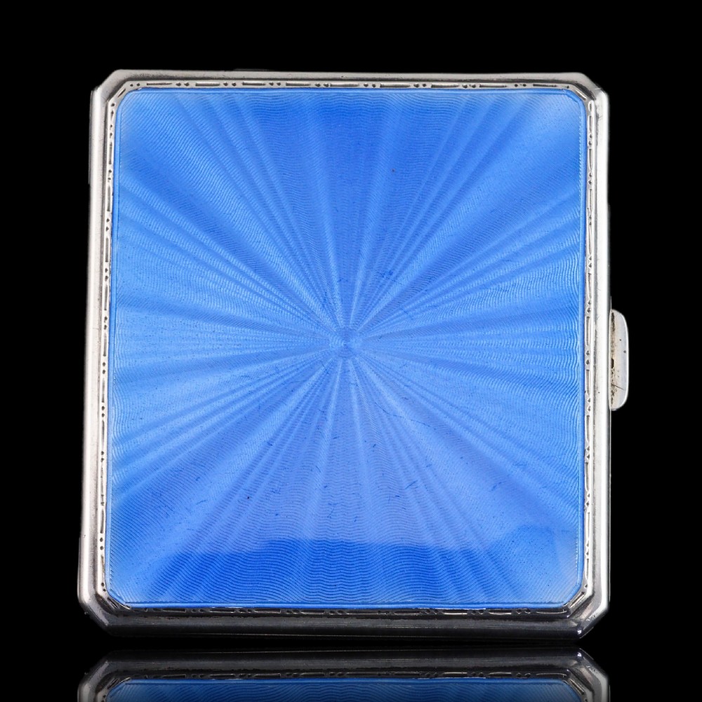Sterling Silver Cigarette Case with Blue Sunburst Enamel Guilloche - A E Poston & Co Ltd 1937 View VI