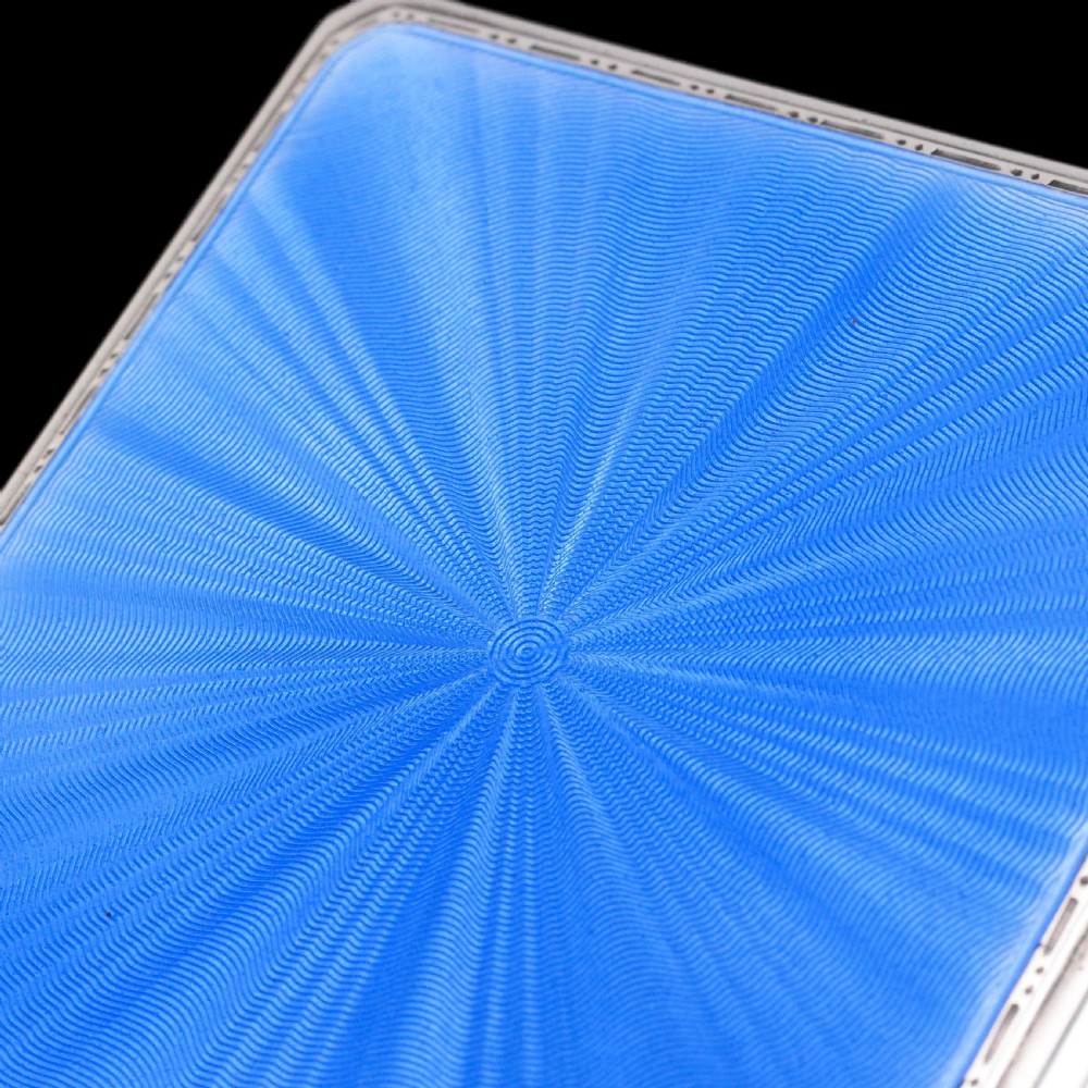 Sterling Silver Cigarette Case with Blue Sunburst Enamel Guilloche - A E Poston & Co Ltd 1937 View VII