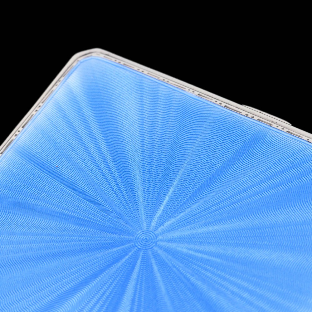 Sterling Silver Cigarette Case with Blue Sunburst Enamel Guilloche - A E Poston & Co Ltd 1937 View VIII