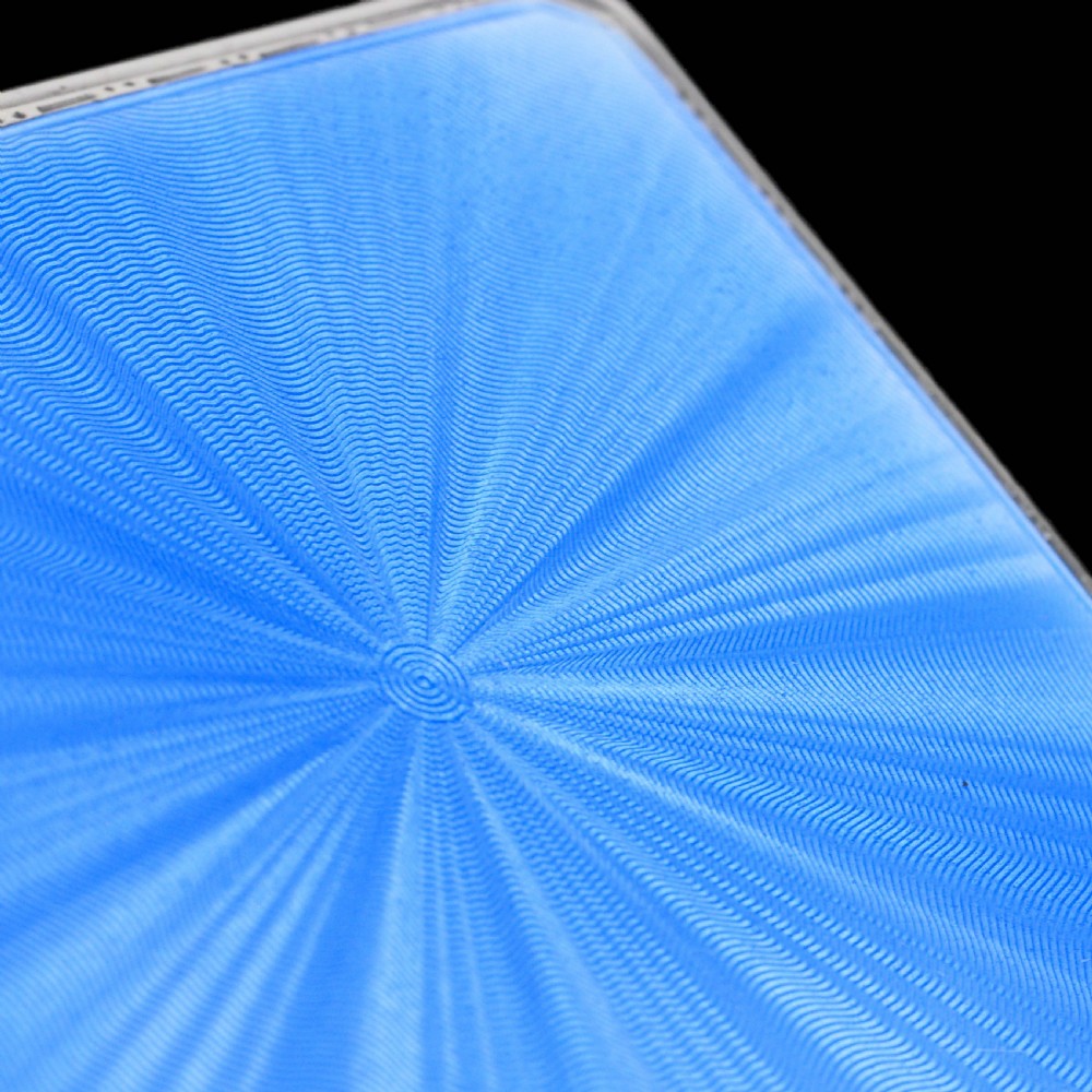 Sterling Silver Cigarette Case with Blue Sunburst Enamel Guilloche - A E Poston & Co Ltd 1937 View IX