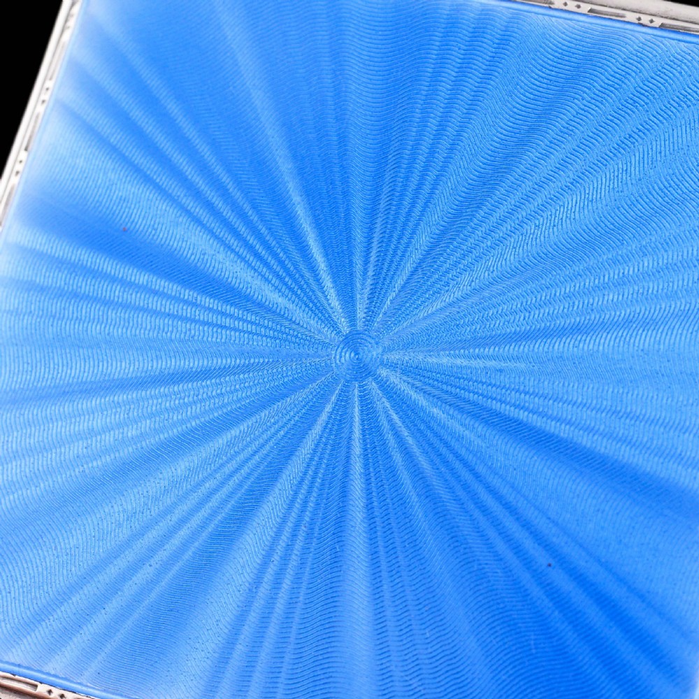 Sterling Silver Cigarette Case with Blue Sunburst Enamel Guilloche - A E Poston & Co Ltd 1937 View X