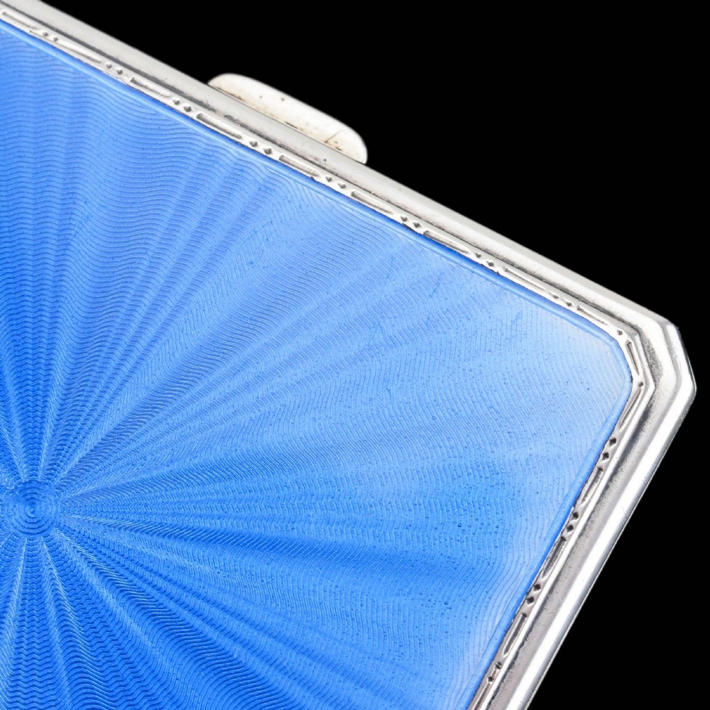 Sterling Silver Cigarette Case with Blue Sunburst Enamel Guilloche - A E Poston & Co Ltd 1937 View XI