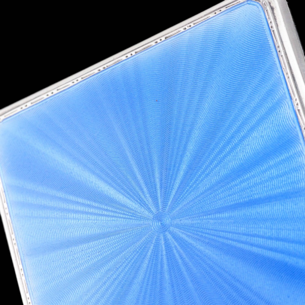 Sterling Silver Cigarette Case with Blue Sunburst Enamel Guilloche - A E Poston & Co Ltd 1937 View XII