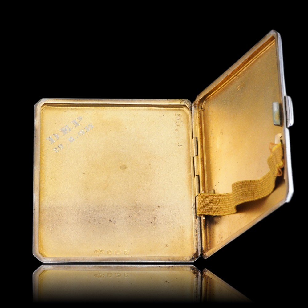 Sterling Silver Cigarette Case with Blue Sunburst Enamel Guilloche - A E Poston & Co Ltd 1937 View XVI