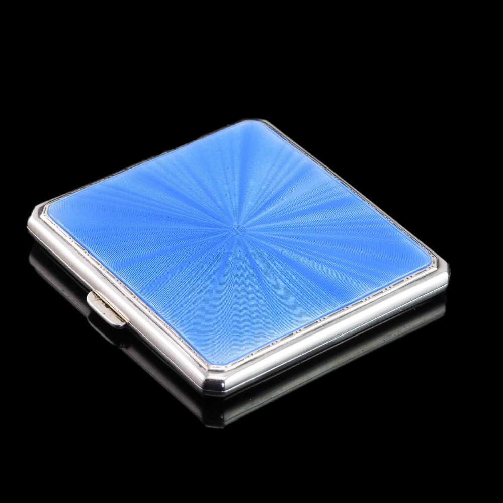 Sterling Silver Cigarette Case with Blue Sunburst Enamel Guilloche - A E Poston & Co Ltd 1937 View XIX