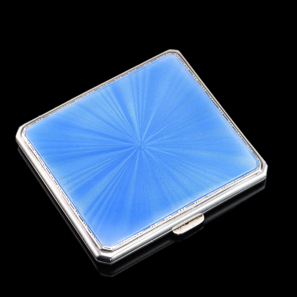 Sterling Silver Cigarette Case with Blue Sunburst Enamel Guilloche - A E Poston & Co Ltd 1937 View XX