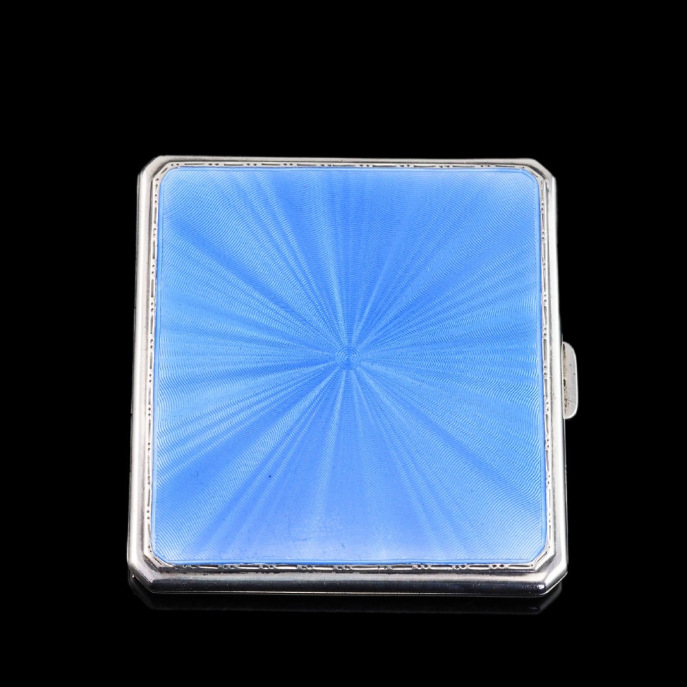 Sterling Silver Cigarette Case with Blue Sunburst Enamel Guilloche - A E Poston & Co Ltd 1937 View XXI