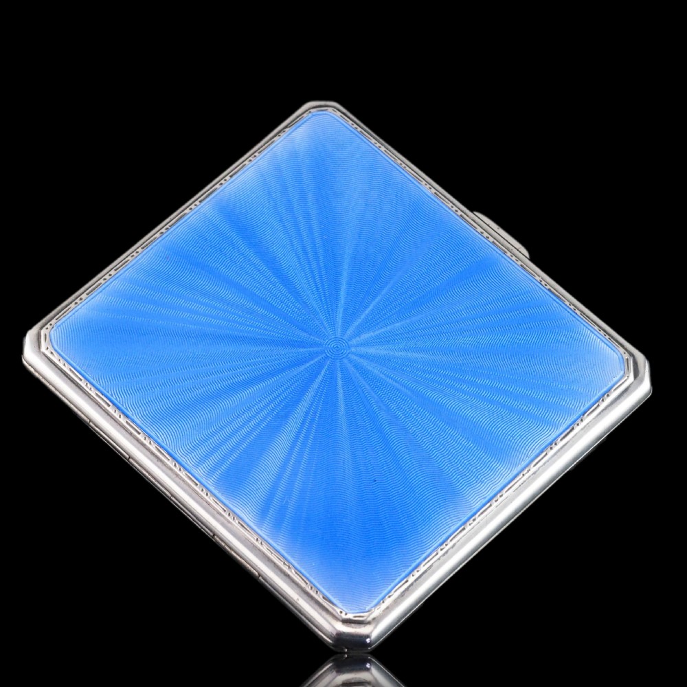 Sterling Silver Cigarette Case with Blue Sunburst Enamel Guilloche - A E Poston & Co Ltd 1937 View XXII