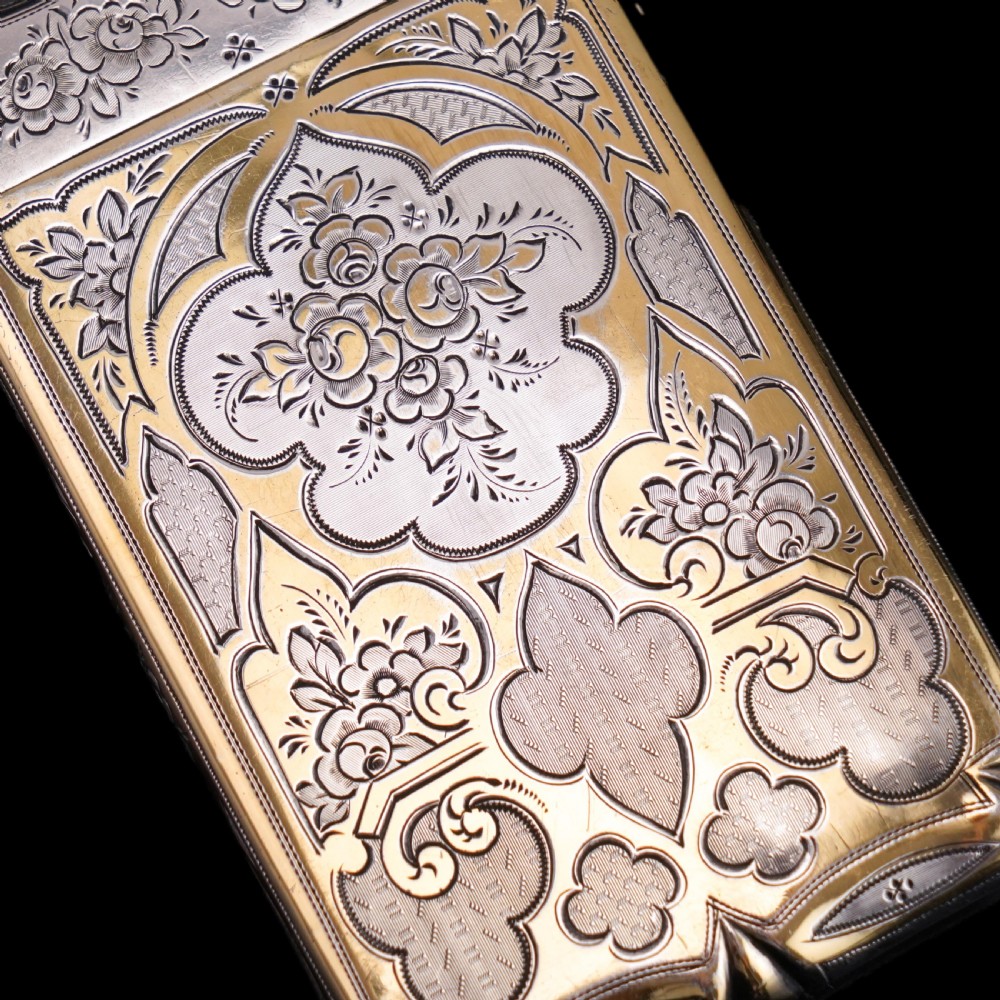 Antique French Solid Silver Parcel Gilt Cigarette Case with Engraved Scenes - 19th c. View X