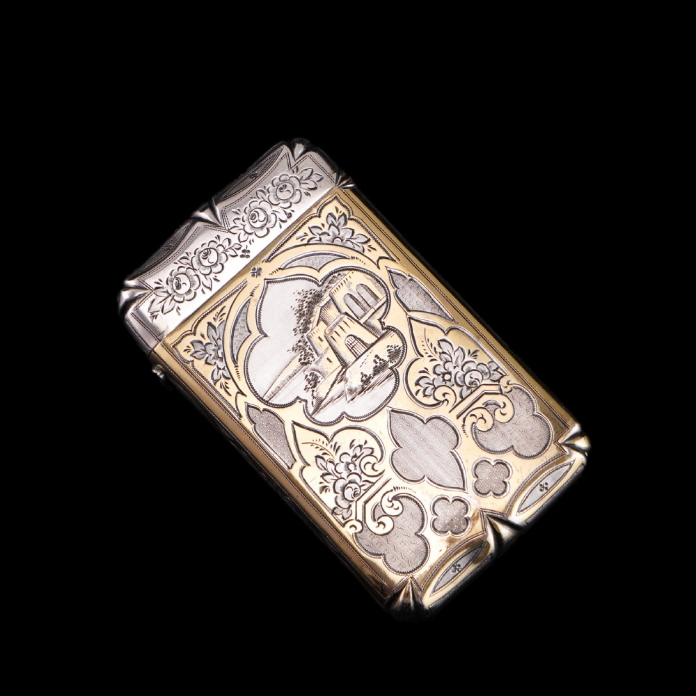 Antique French Solid Silver Parcel Gilt Cigarette Case with Engraved Scenes - 19th c. View XII