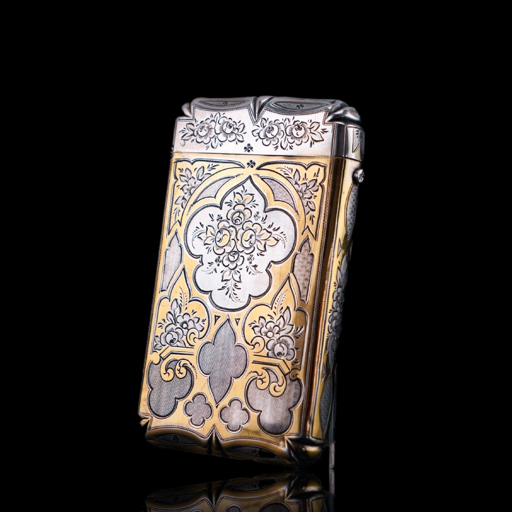 Antique French Solid Silver Parcel Gilt Cigarette Case with Engraved Scenes - 19th c. View XV