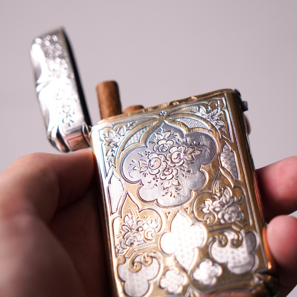 Antique French Solid Silver Parcel Gilt Cigarette Case with Engraved Scenes - 19th c. View XIX
