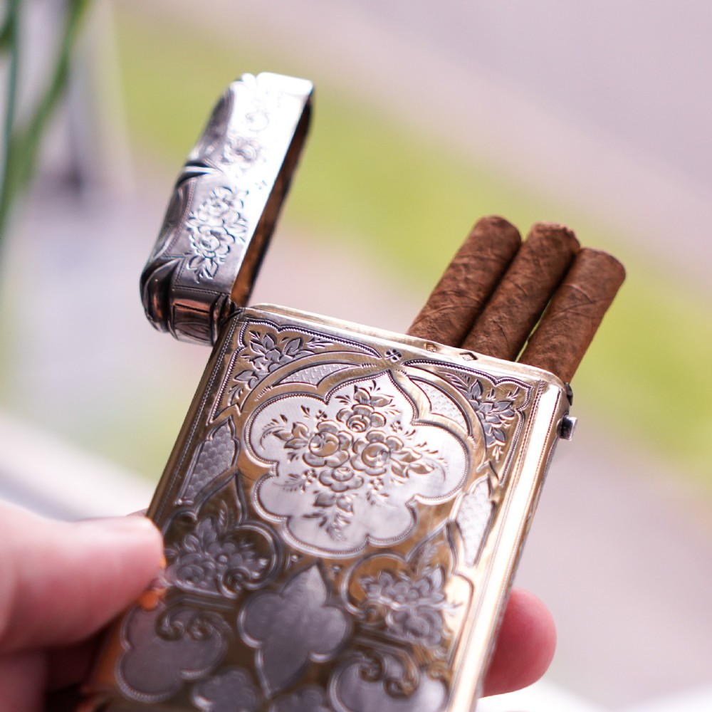 Antique French Solid Silver Parcel Gilt Cigarette Case with Engraved Scenes - 19th c. View XX