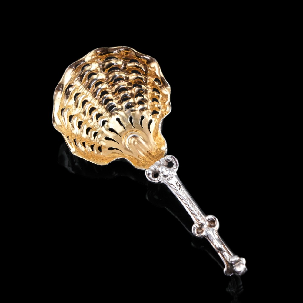 Antique Victorian Sterling Silver Sugar Spoon Oyster Shell Design - George Fox 1867 View II