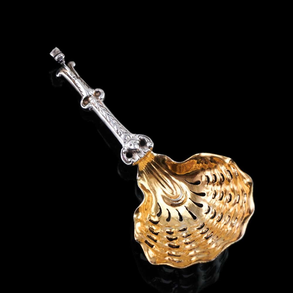 Antique Victorian Sterling Silver Sugar Spoon Oyster Shell Design - George Fox 1867 View VI