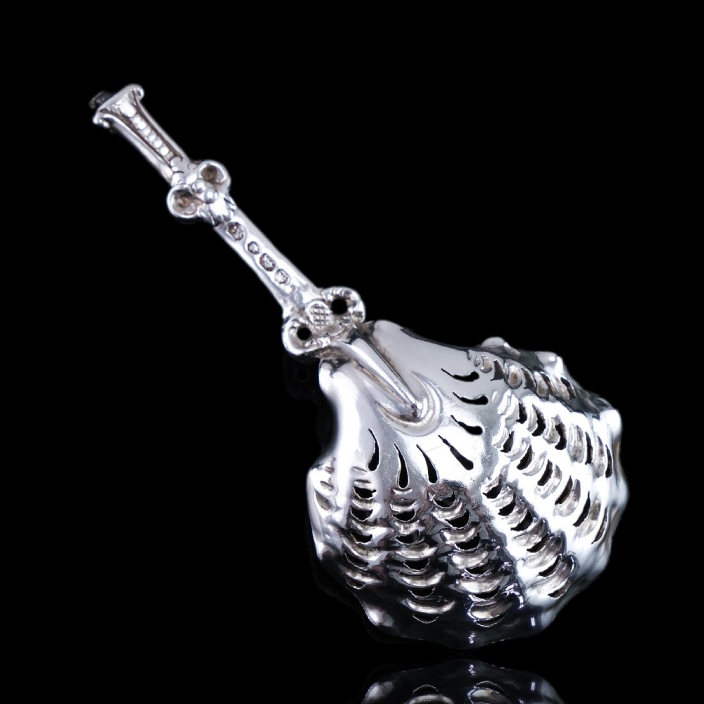 Antique Victorian Sterling Silver Sugar Spoon Oyster Shell Design - George Fox 1867 View X