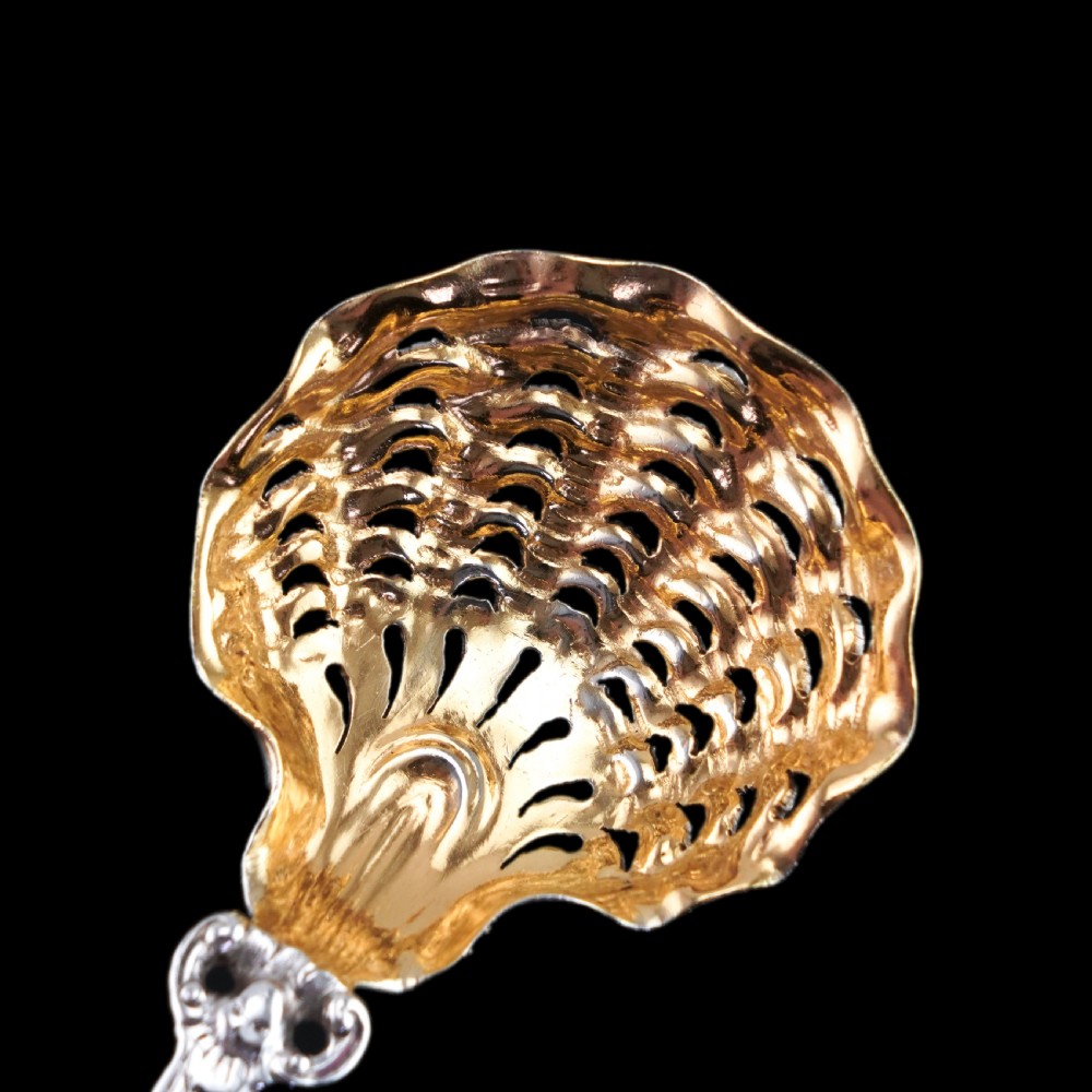 Antique Victorian Sterling Silver Sugar Spoon Oyster Shell Design - George Fox 1867 View XIII