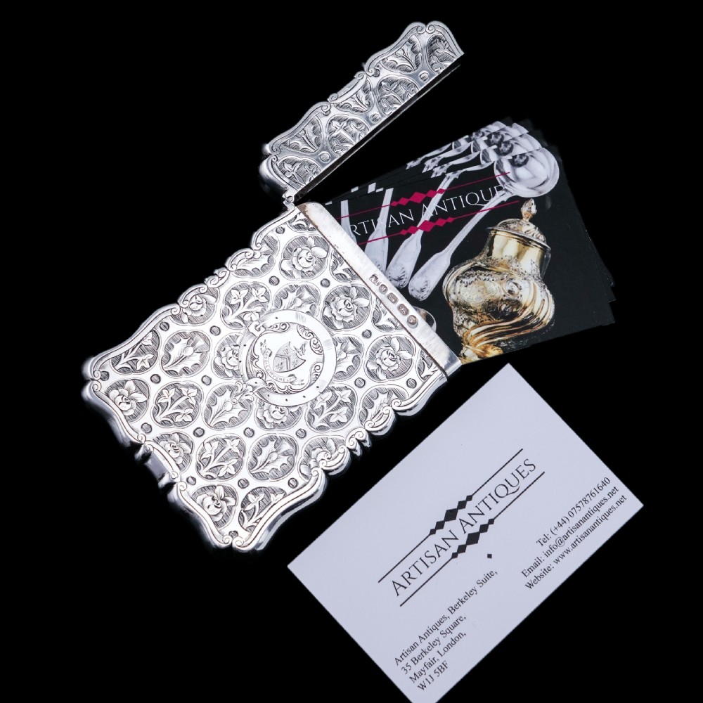 Antique Victorian Sterling Silver Card Case/Wallet with Thistle, Shamrock, Rose Pattern - Alfred Taylor 1861 View III