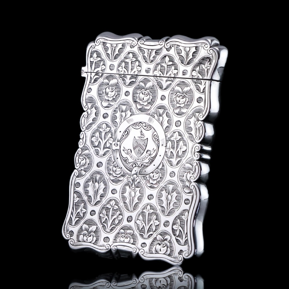 Antique Victorian Sterling Silver Card Case/Wallet with Thistle, Shamrock, Rose Pattern - Alfred Taylor 1861 View VI