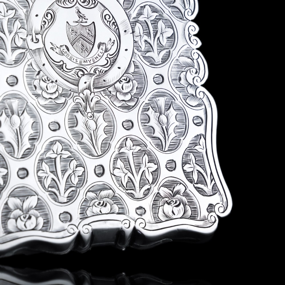 Antique Victorian Sterling Silver Card Case/Wallet with Thistle, Shamrock, Rose Pattern - Alfred Taylor 1861 View VII